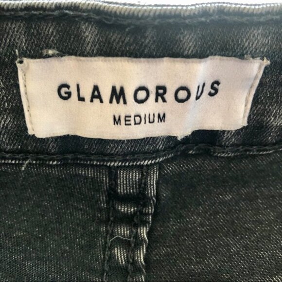 Glamorous Jeans Black Denim High Waist Grommet Frayed Step Hem size Medium - Picture 10 of 16